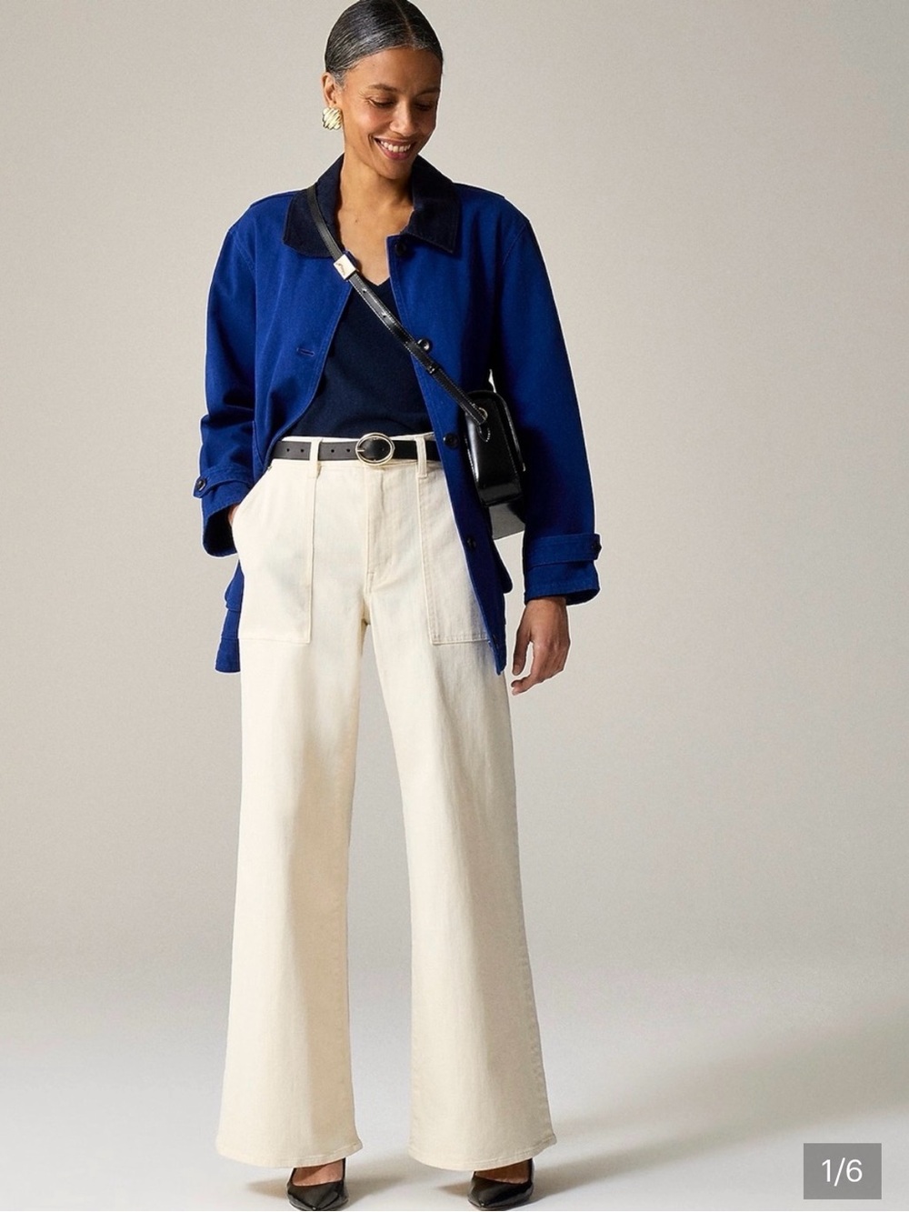 Blue Cropped Jacket with Black Collar